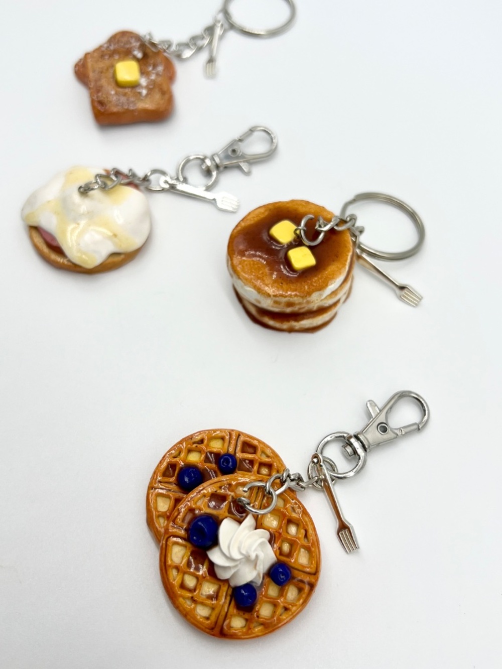 Breakfast Food Keychain or Bag Clip – Pancakes, Waffles, French Toast, Eggs Bene - Picture 5 of 16